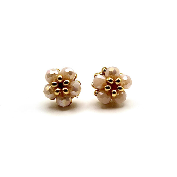 White Agape Stone Earrings with Golden Copper Floral Design