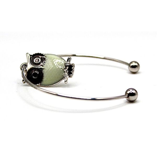 Eyes of the Wild: Black & Green Owl Silver Bracelet