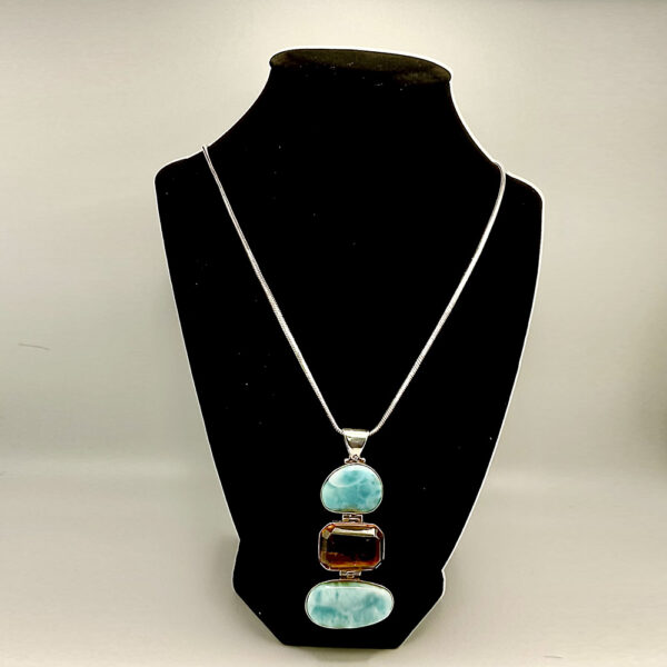 Earth’s Embrace- Exclusive Artisan Jewelry with Larimar & Amber Necklace