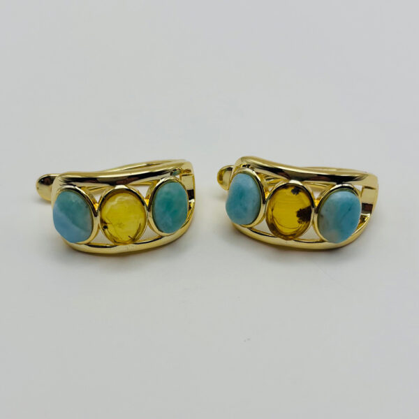 “Larimar & Amber Earth Embrace: Exclusive Earrings