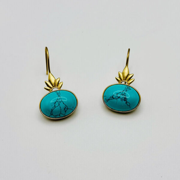 Echoes of Serenity: Golden Earrings with Turquoise Stone