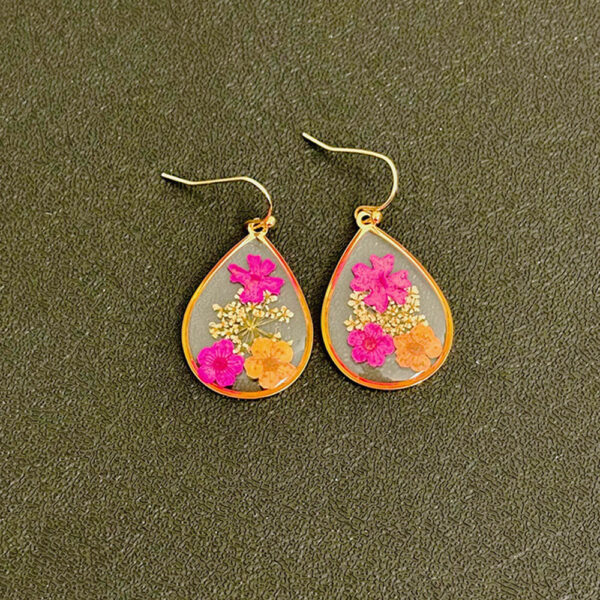 Golden Bloom Earrings with Preserved Flowers