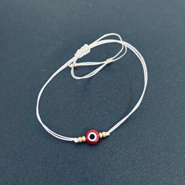 White Thread Bracelet with Rhodonite Eye: Rescue Stone