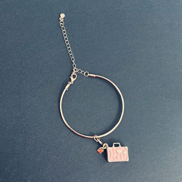 Wanderers Heart: Golden Bracelet with Pink Calcite Suitcase Charm