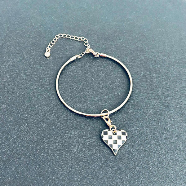 Balance Within: Golden Bracelet with Black &White Opal Heart Charm