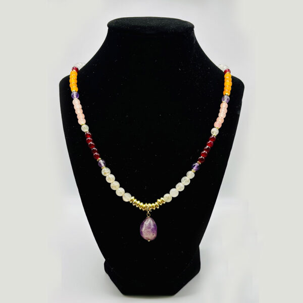 Rebirth: Artisan Necklace of Semiprecious Stones & Amethyst Pendant