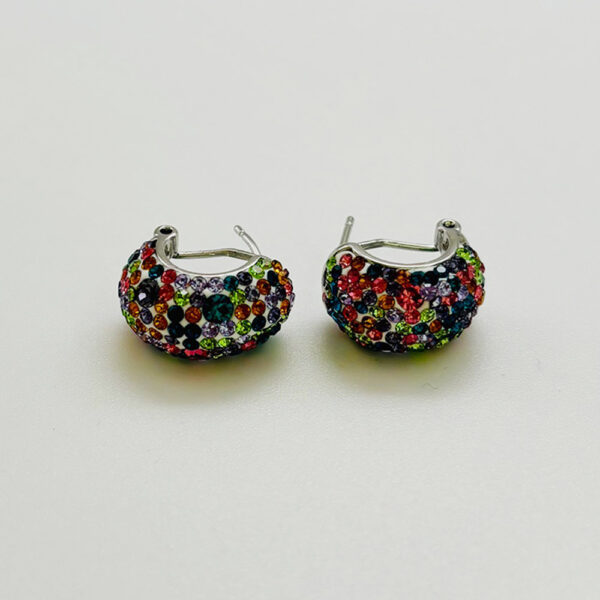 Spectrum of Elegance: Silver Oval Earrings with Multicolored Gems