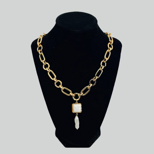 Golden Necklace with White Coral Pendant