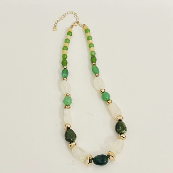Golden Necklace with Jade, Malachite & Opal Necklace